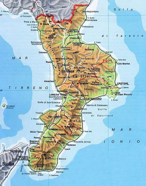 Mappa della regione Calabria