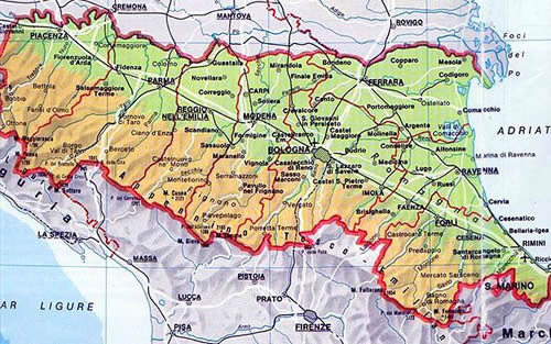 Mappa della regione Emilia Romagna