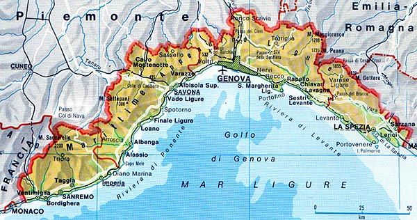 Mappa della regione Liguria