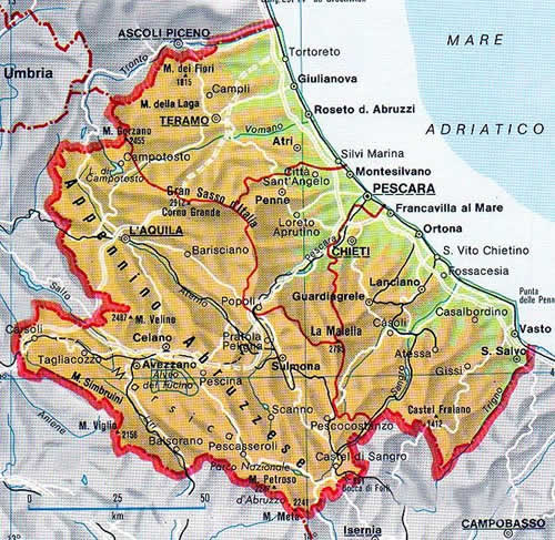 Mappa della regione Abruzzo