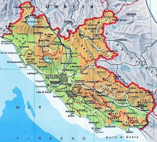 Mappa della regione Lazio