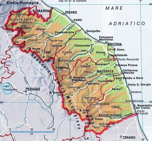 Mappa della regione Marche