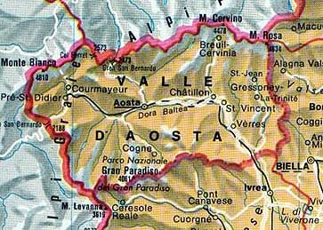 Mappa della Valle d'Aosta