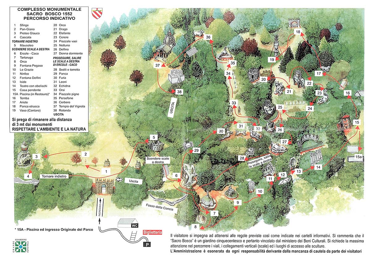 Mappa del parco di Bomarzo