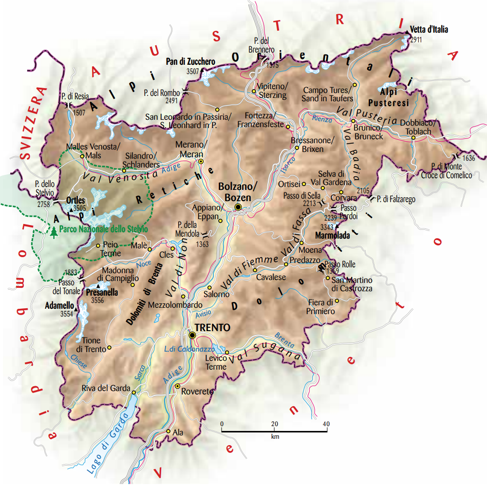 Mappa della regione Trentino Alto Adige