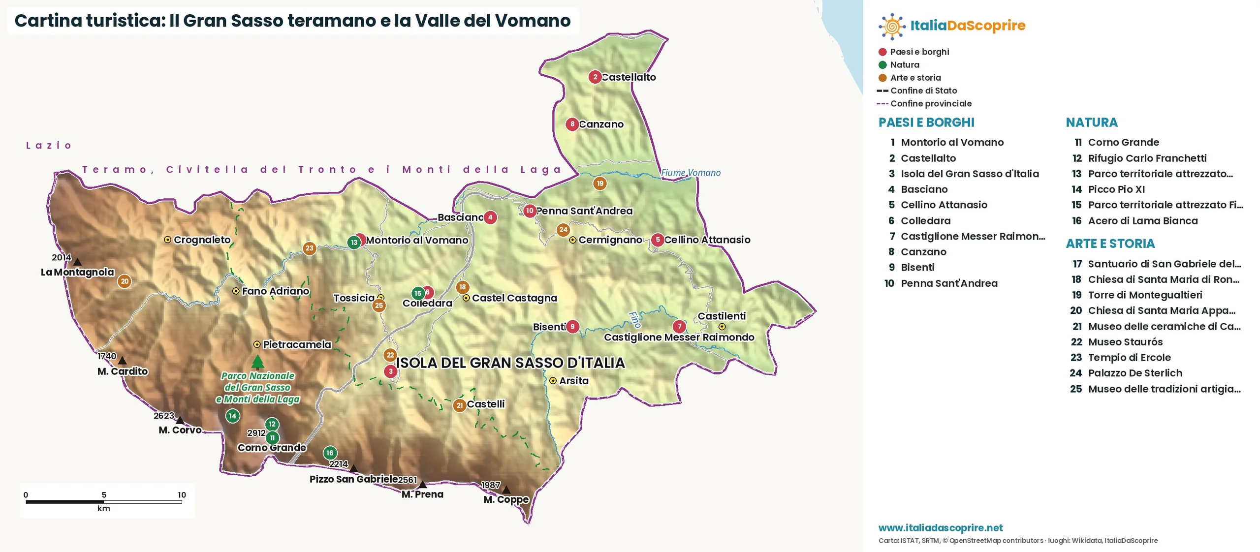 Cartina turistica: Il Gran Sasso teramano e la Valle del Vomano, con paesi, natura e luoghi d'arte e di storia