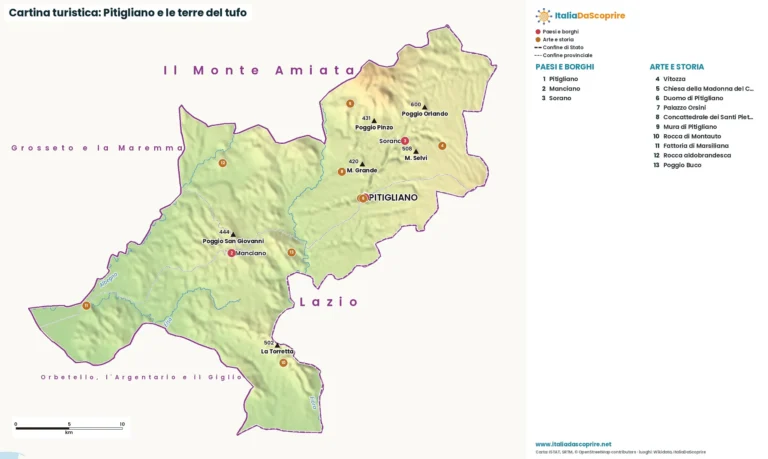 Cartina turistica: Pitigliano e le terre del tufo, con paesi, natura e luoghi d'arte e di storia
