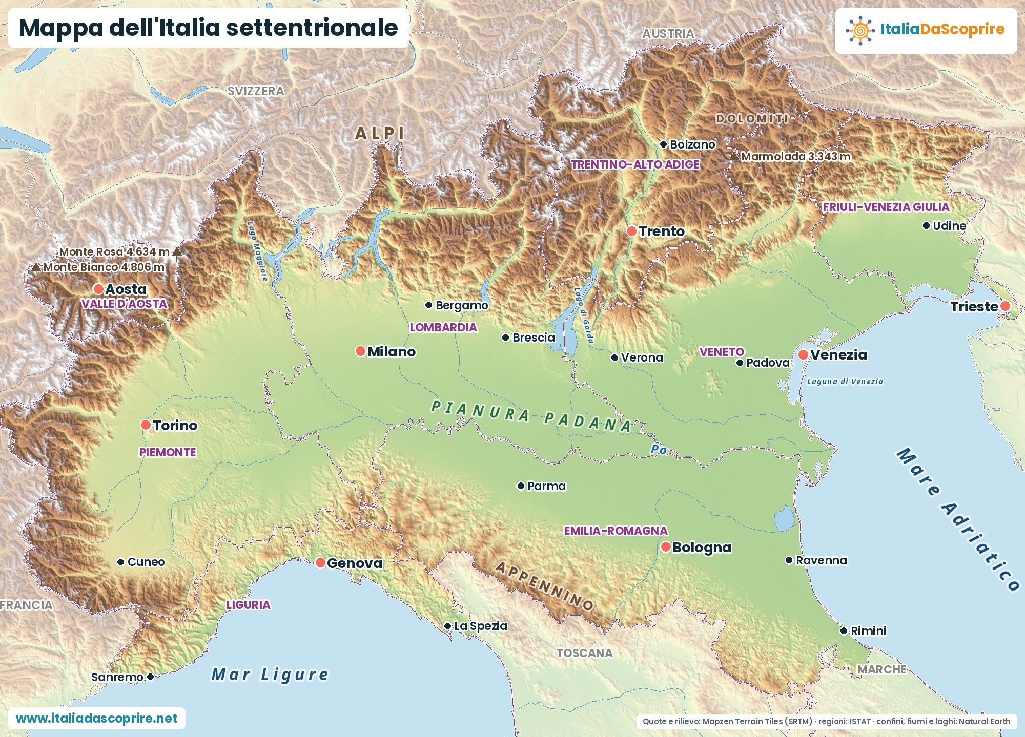 Mappa dell'Italia settentrionale