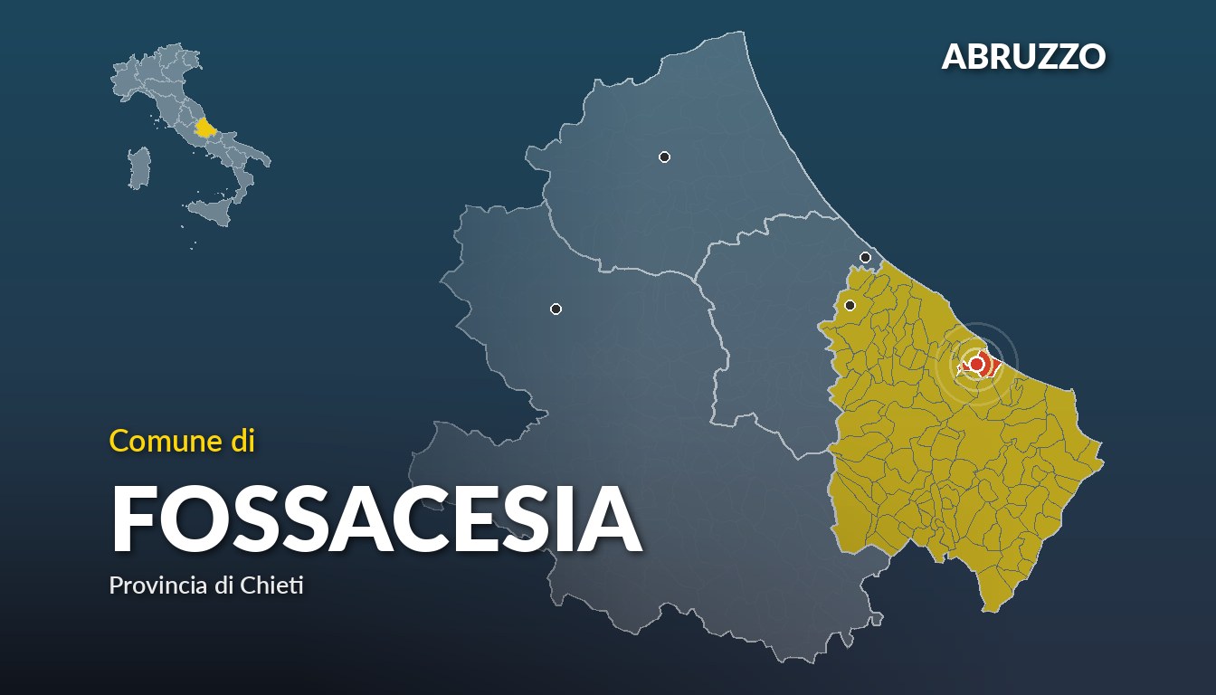 Cartina del Abruzzo con la posizione del comune di Fossacesia, in provincia di Chieti