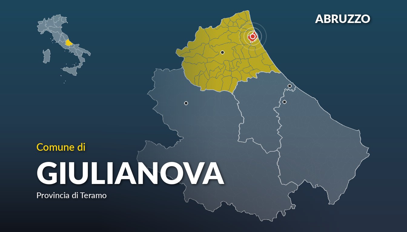 Cartina del Abruzzo con la posizione del comune di Giulianova, in provincia di Teramo