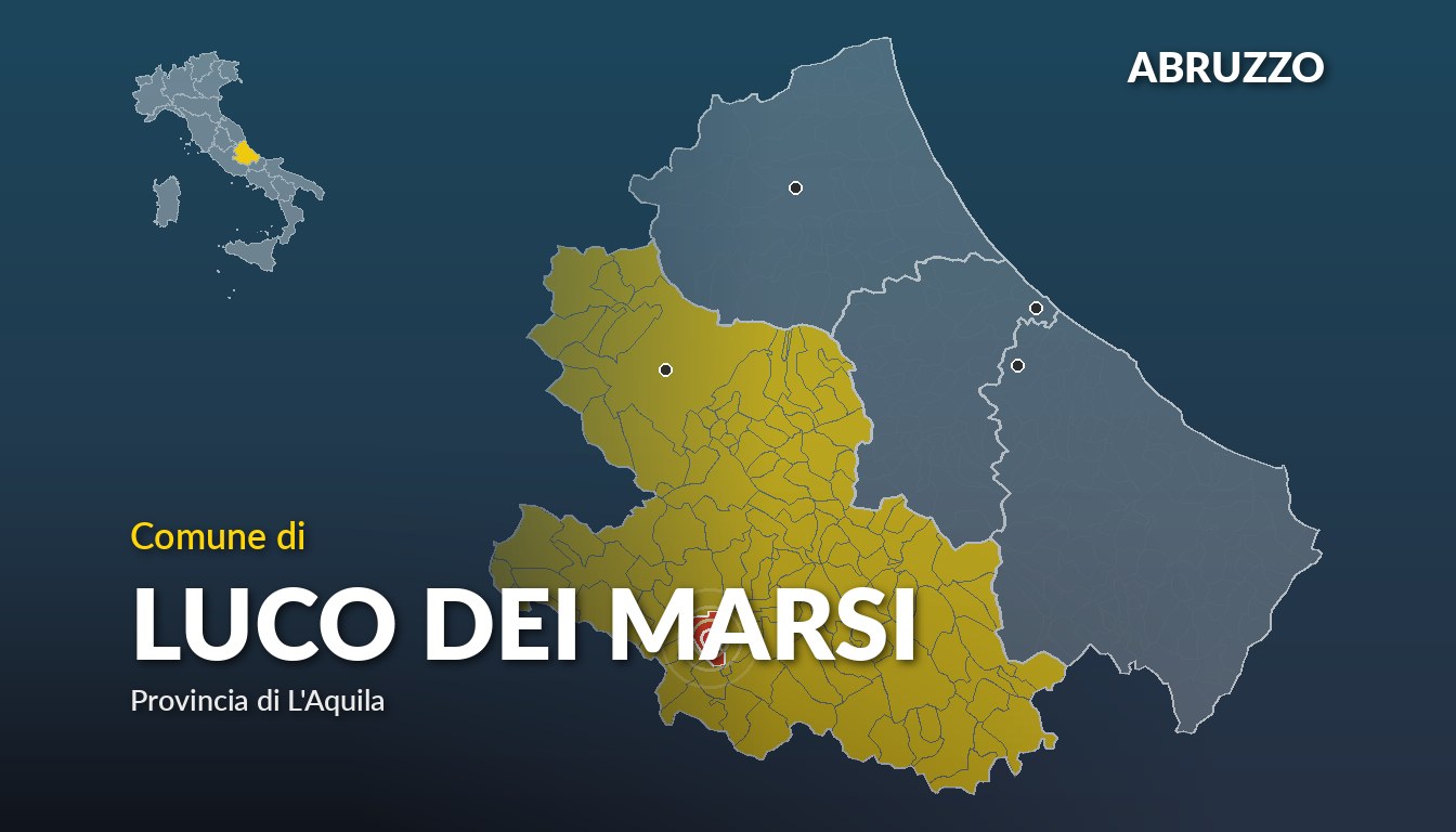 Cartina del Abruzzo con la posizione del comune di Luco dei Marsi, in provincia di L'Aquila