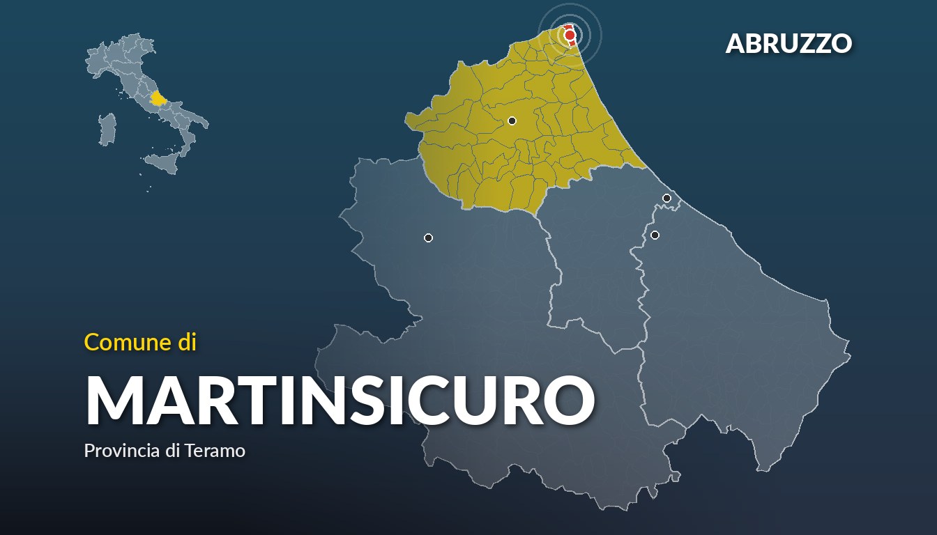 Cartina del Abruzzo con la posizione del comune di Martinsicuro, in provincia di Teramo