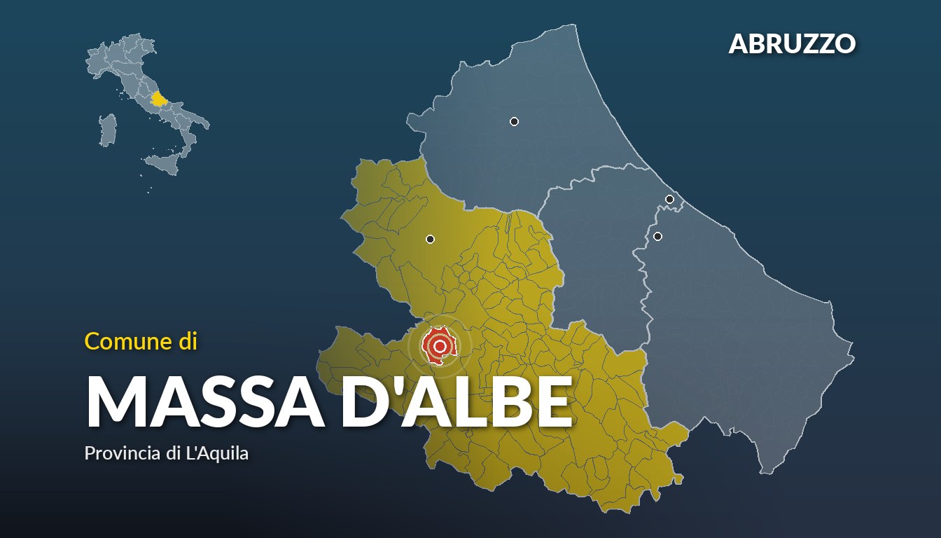 Cartina del Abruzzo con la posizione del comune di Massa d'Albe, in provincia di L'Aquila