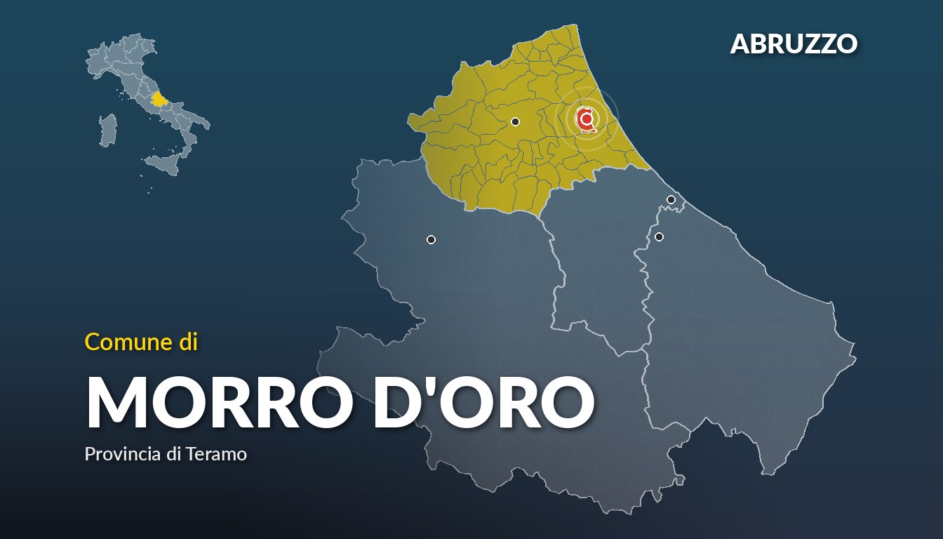 Cartina del Abruzzo con la posizione del comune di Morro d'Oro, in provincia di Teramo