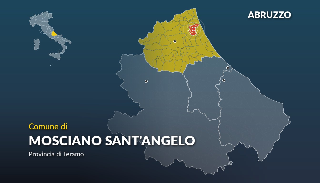 Cartina del Abruzzo con la posizione del comune di Mosciano Sant'Angelo, in provincia di Teramo