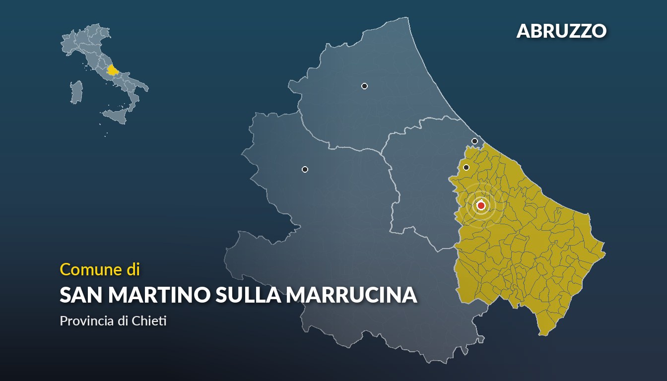 Cartina del Abruzzo con la posizione del comune di San Martino sulla Marrucina, in provincia di Chieti