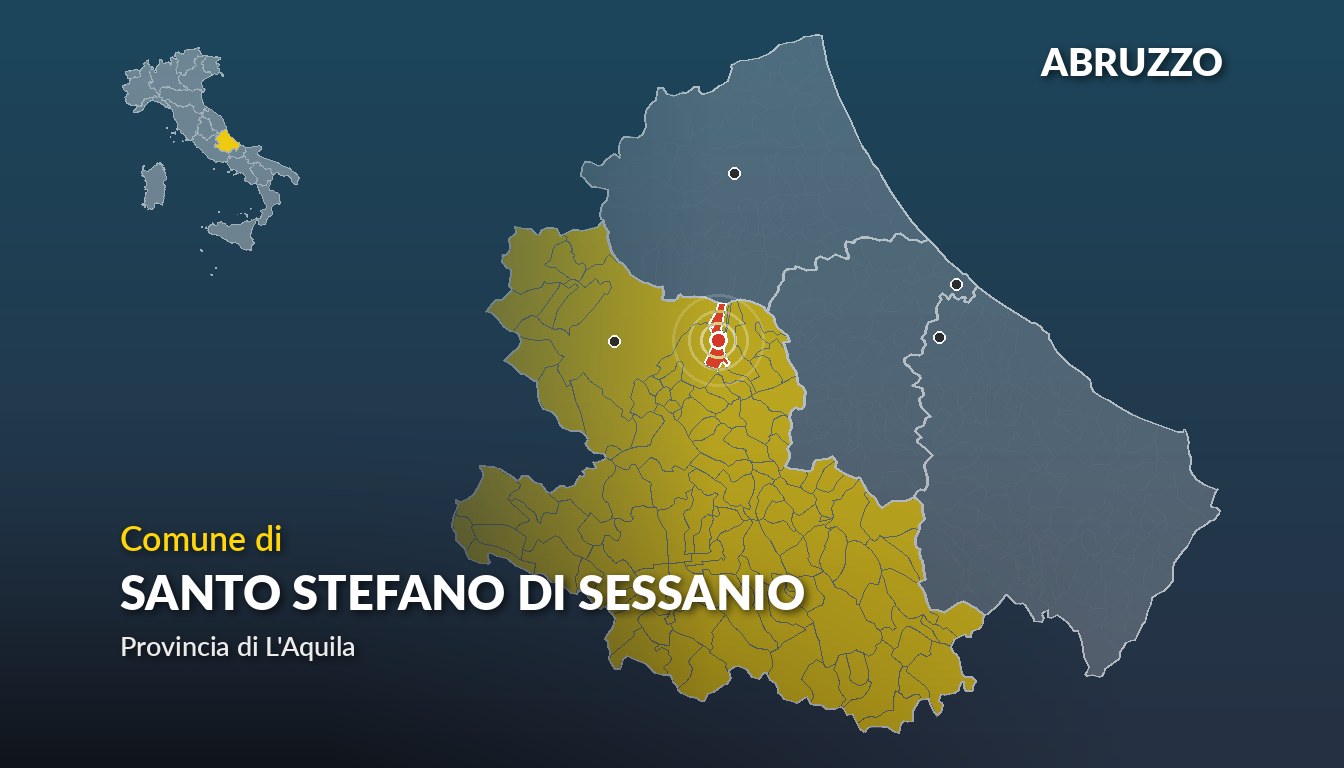Cartina del Abruzzo con la posizione del comune di Santo Stefano di Sessanio, in provincia di L'Aquila