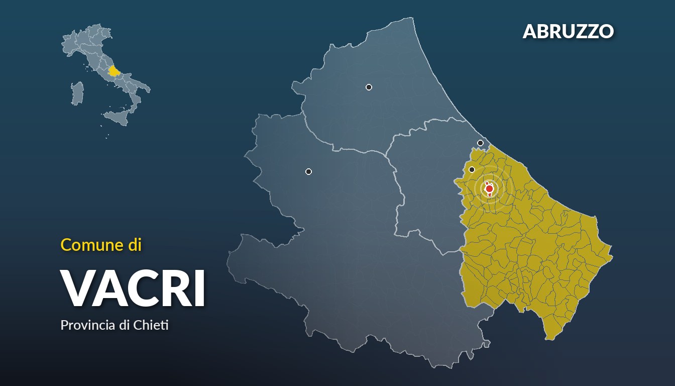 Cartina del Abruzzo con la posizione del comune di Vacri, in provincia di Chieti