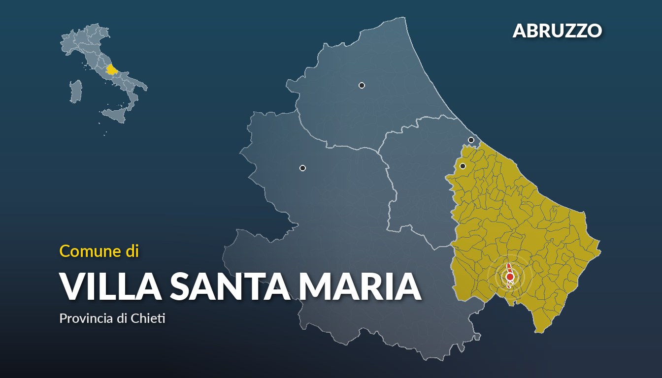 Cartina del Abruzzo con la posizione del comune di Villa Santa Maria, in provincia di Chieti