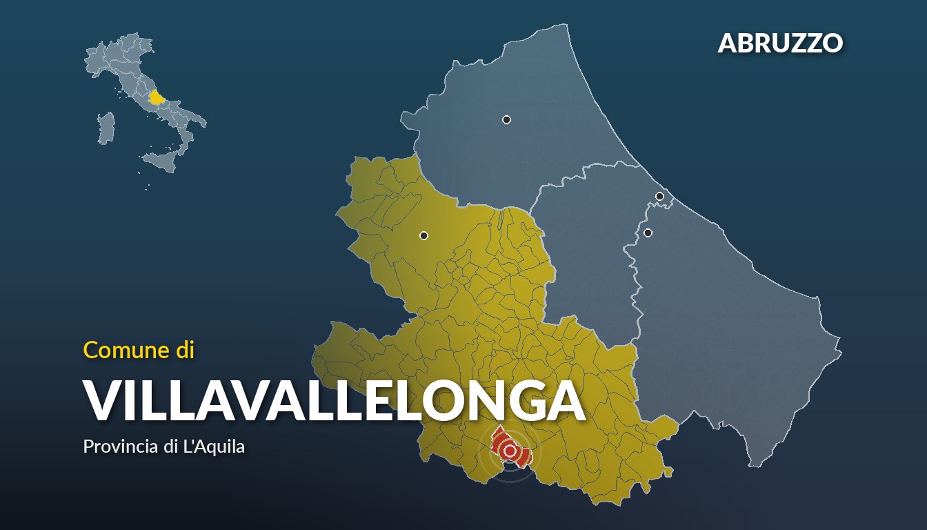 Cartina del Abruzzo con la posizione del comune di Villavallelonga, in provincia di L'Aquila