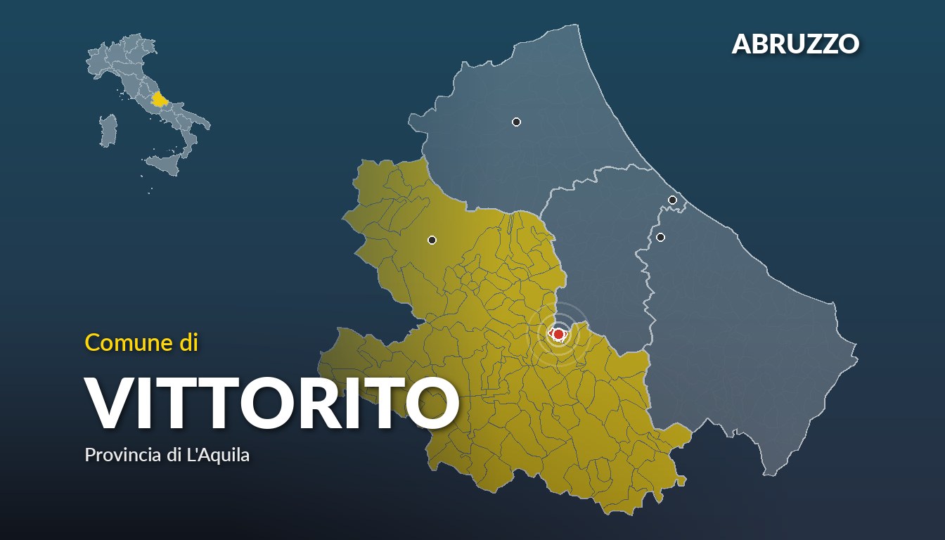 Cartina del Abruzzo con la posizione del comune di Vittorito, in provincia di L'Aquila