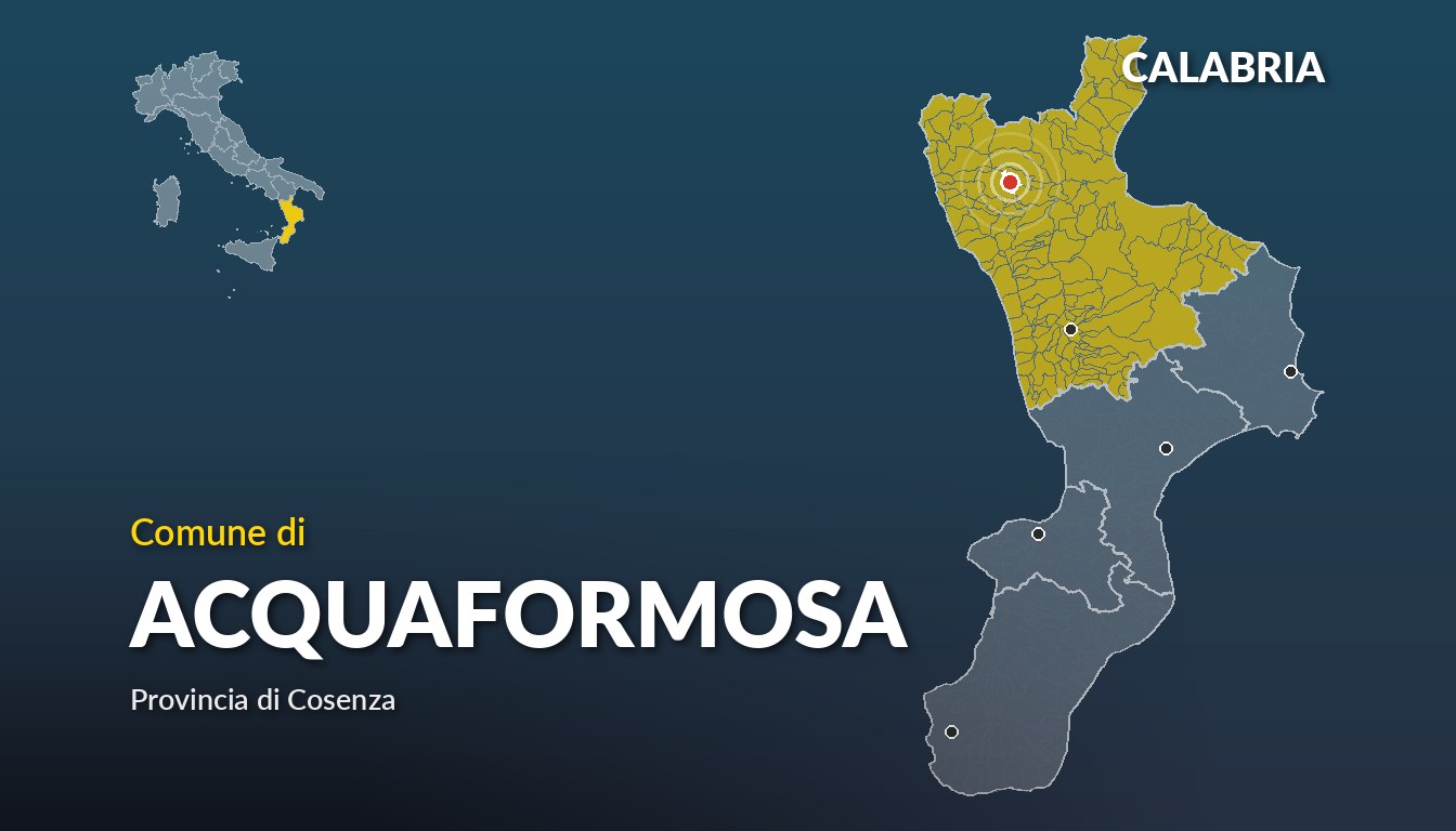 Cartina del Calabria con la posizione del comune di Acquaformosa, in provincia di Cosenza
