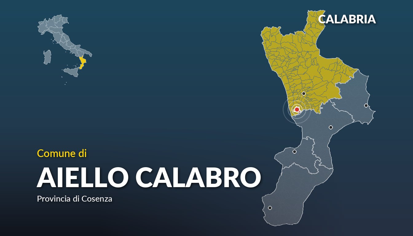 Cartina del Calabria con la posizione del comune di Aiello Calabro, in provincia di Cosenza