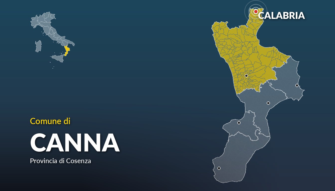 Cartina del Calabria con la posizione del comune di Canna, in provincia di Cosenza