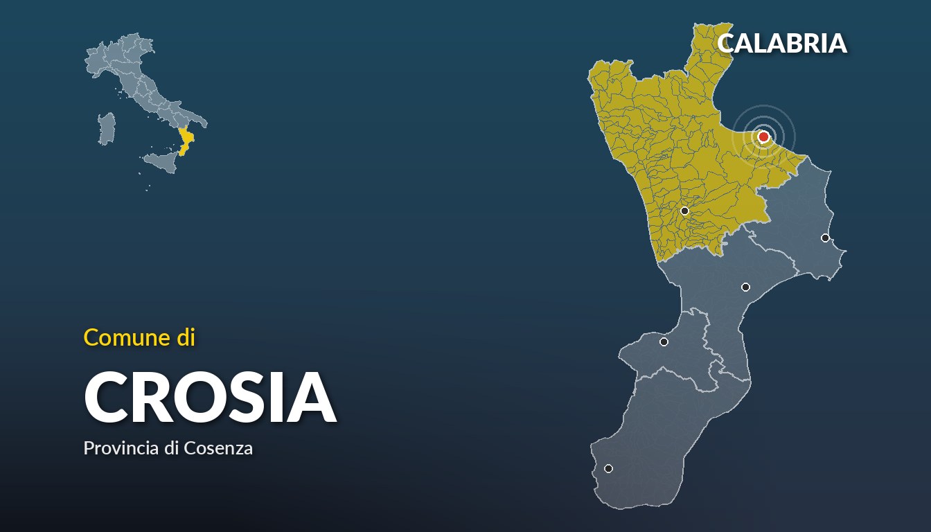 Cartina del Calabria con la posizione del comune di Crosia, in provincia di Cosenza