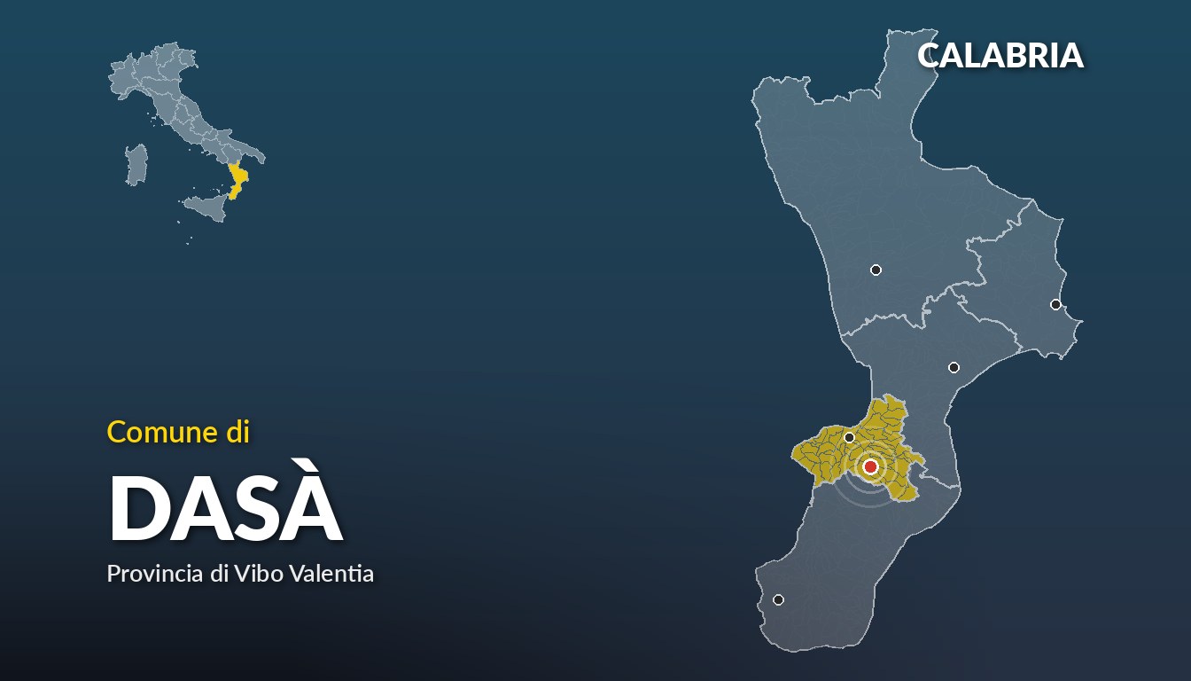 Cartina del Calabria con la posizione del comune di Dasà, in provincia di Vibo Valentia