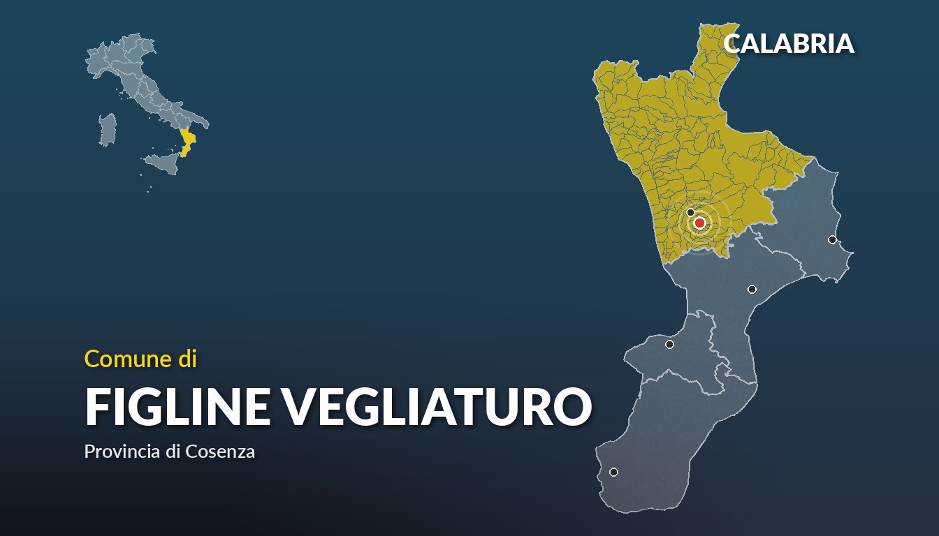Cartina del Calabria con la posizione del comune di Figline Vegliaturo, in provincia di Cosenza