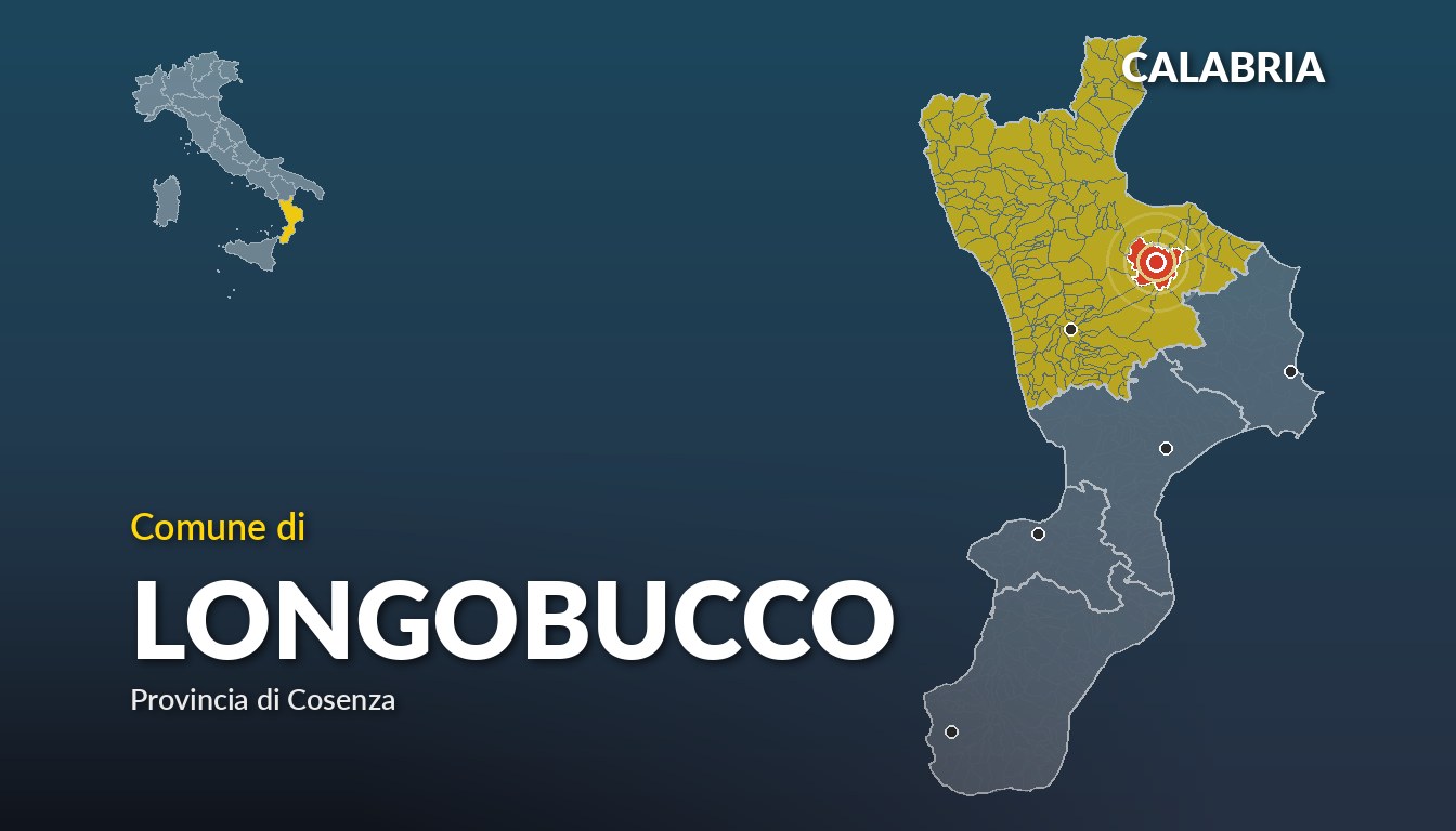 Cartina del Calabria con la posizione del comune di Longobucco, in provincia di Cosenza