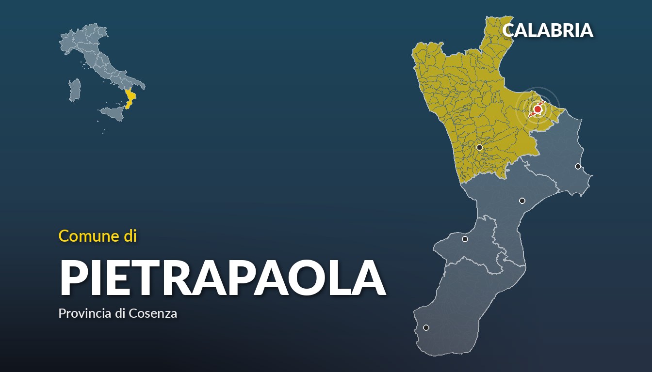 Cartina del Calabria con la posizione del comune di Pietrapaola, in provincia di Cosenza