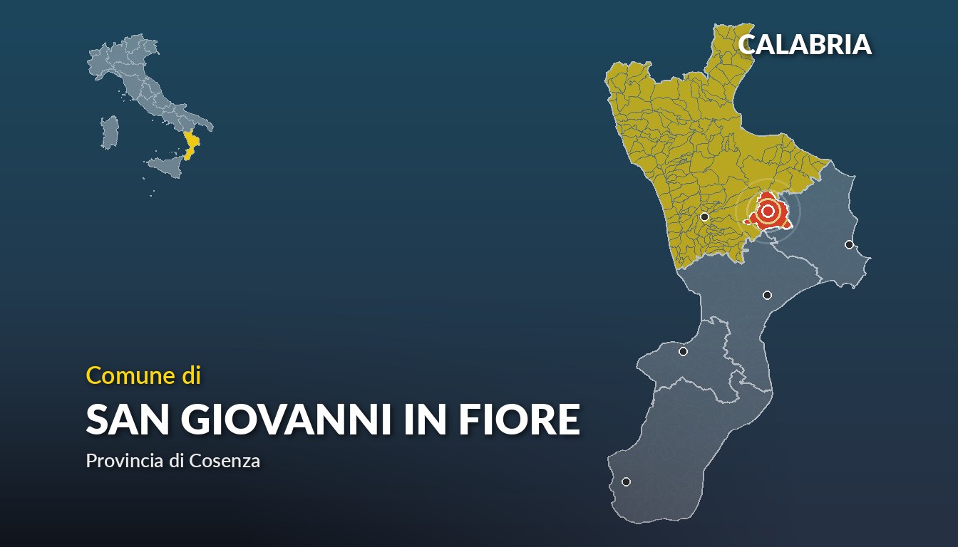 Cartina del Calabria con la posizione del comune di San Giovanni in Fiore, in provincia di Cosenza