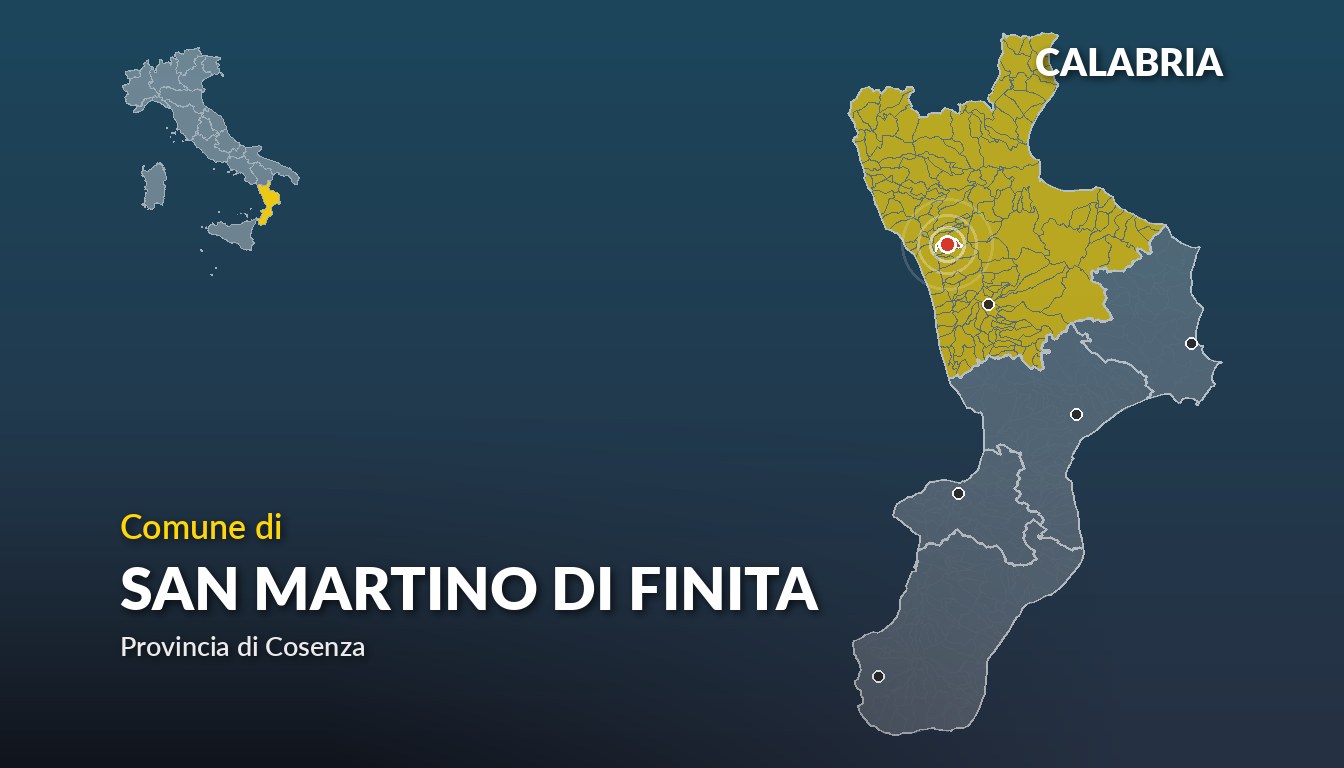 Cartina del Calabria con la posizione del comune di San Martino di Finita, in provincia di Cosenza