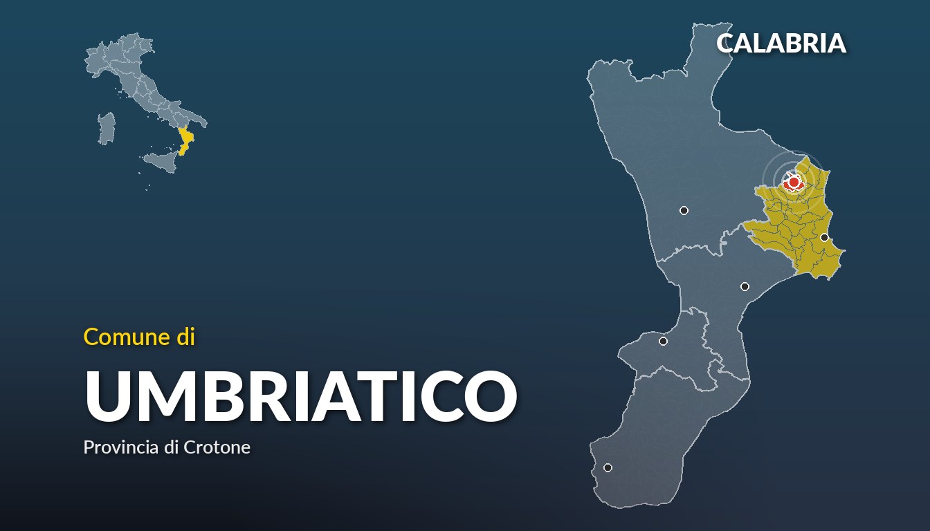 Cartina del Calabria con la posizione del comune di Umbriatico, in provincia di Crotone