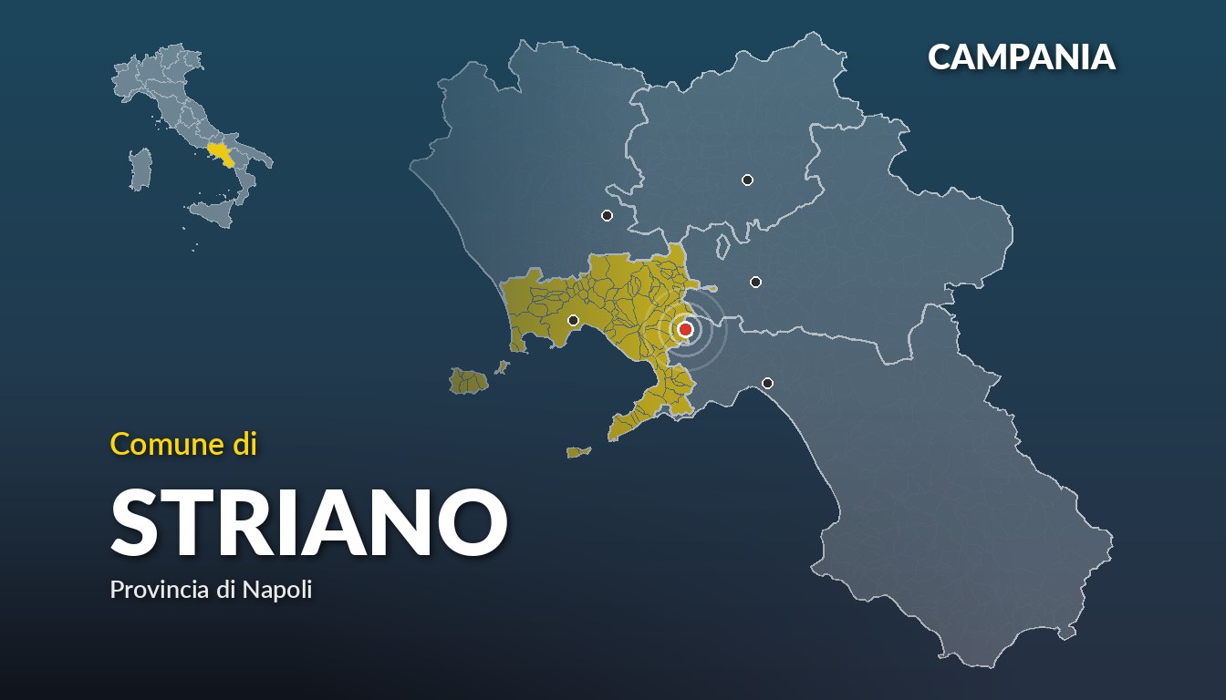 Cartina del Campania con la posizione del comune di Striano, in provincia di Napoli