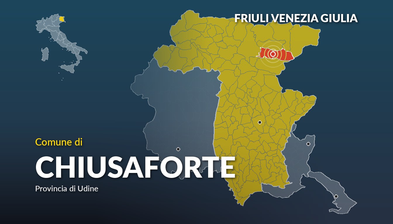Cartina del Friuli Venezia Giulia con la posizione del comune di Chiusaforte, in provincia di Udine