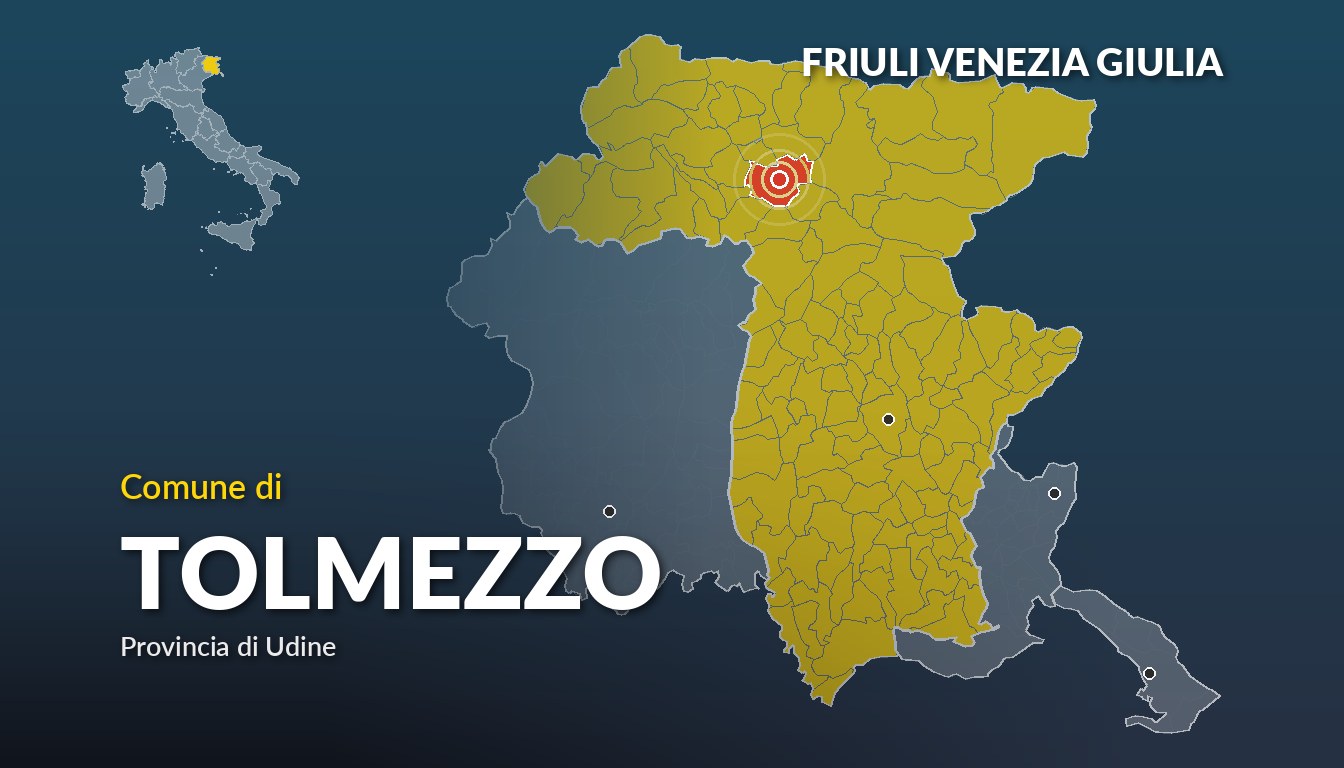 Cartina del Friuli Venezia Giulia con la posizione del comune di Tolmezzo, in provincia di Udine