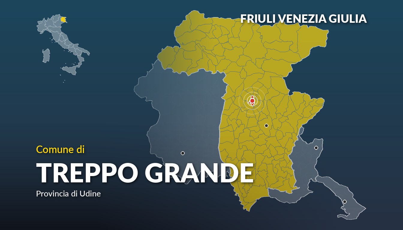 Cartina del Friuli Venezia Giulia con la posizione del comune di Treppo Grande, in provincia di Udine