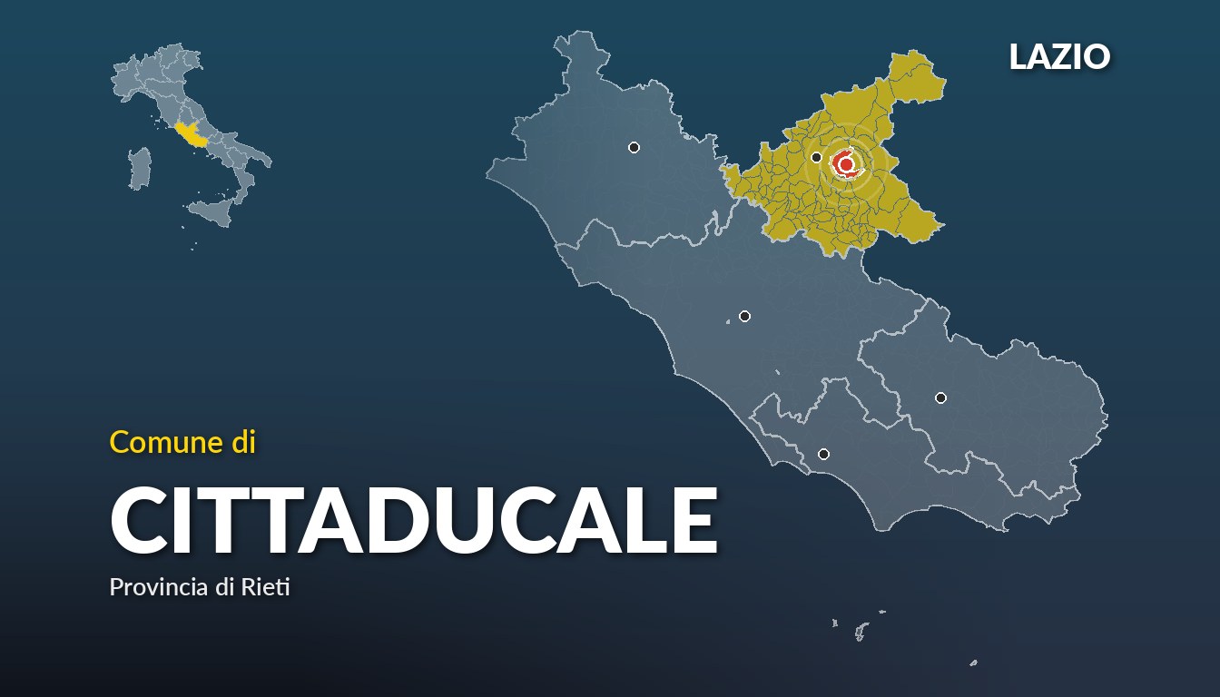 Cartina del Lazio con la posizione del comune di Cittaducale, in provincia di Rieti
