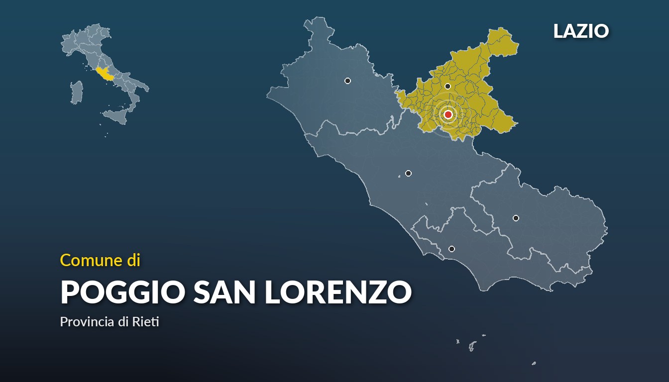 Cartina del Lazio con la posizione del comune di Poggio San Lorenzo, in provincia di Rieti