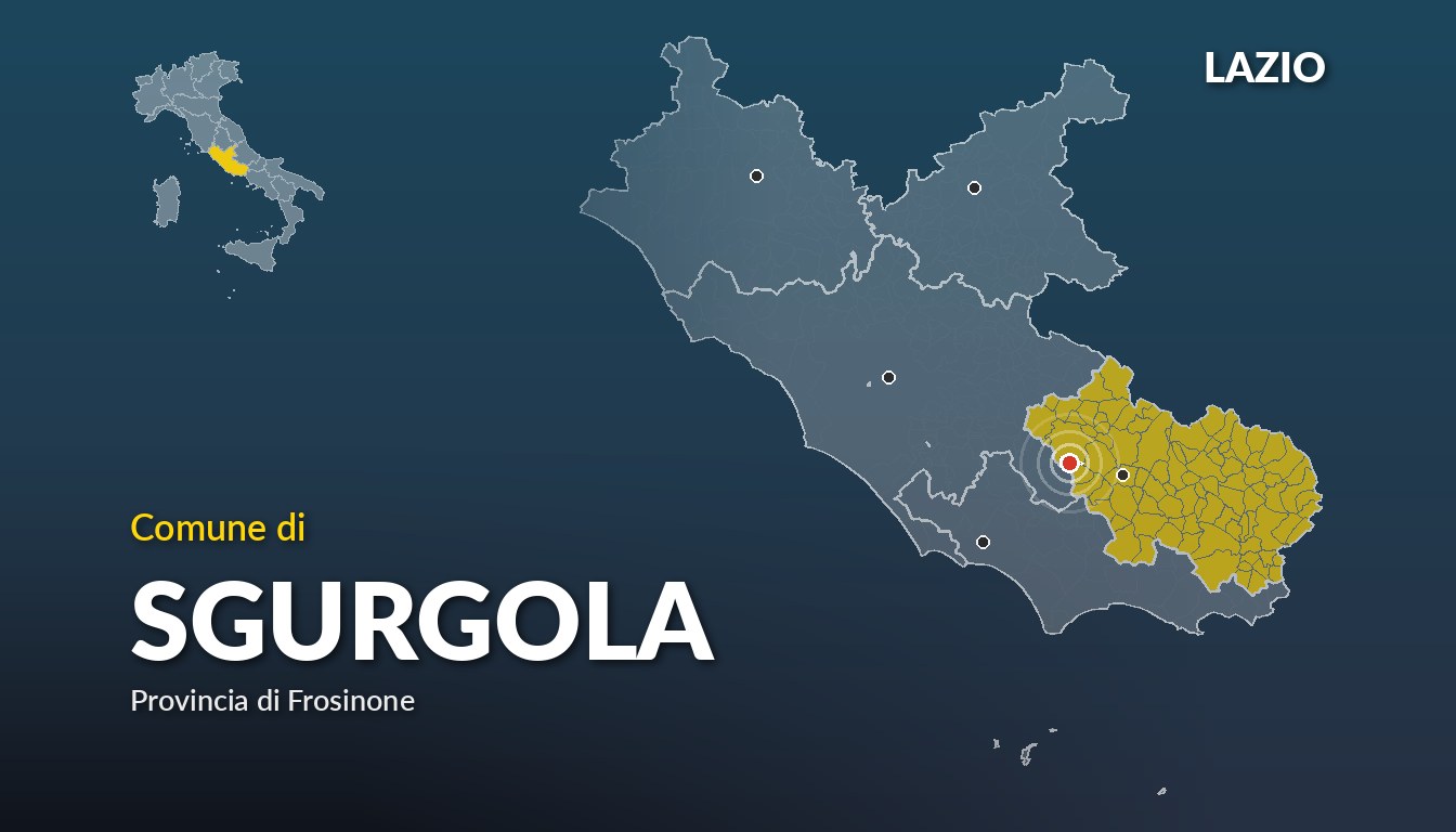 Cartina del Lazio con la posizione del comune di Sgurgola, in provincia di Frosinone
