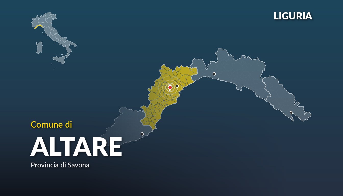 Cartina del Liguria con la posizione del comune di Altare, in provincia di Savona