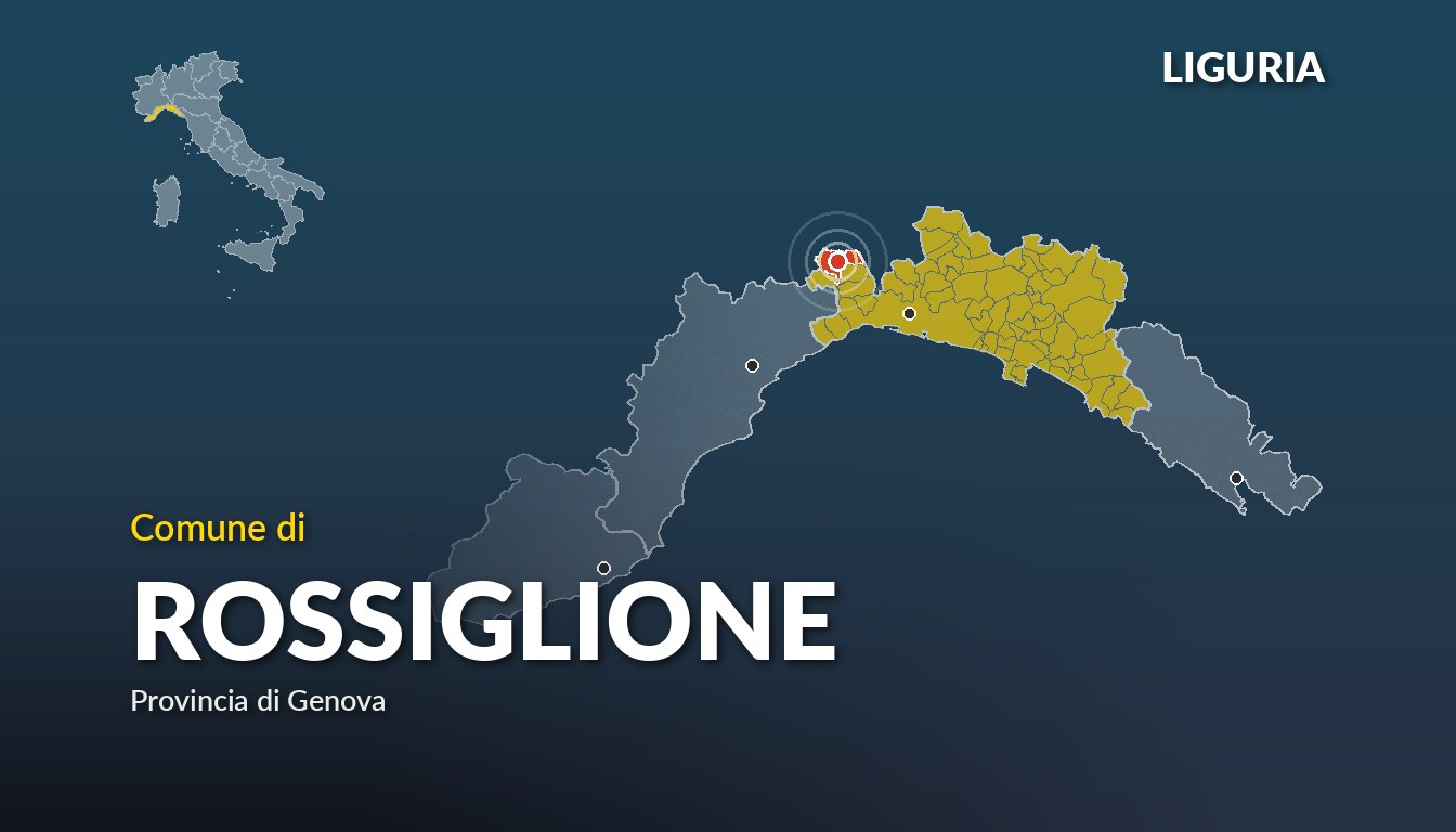 Cartina del Liguria con la posizione del comune di Rossiglione, in provincia di Genova
