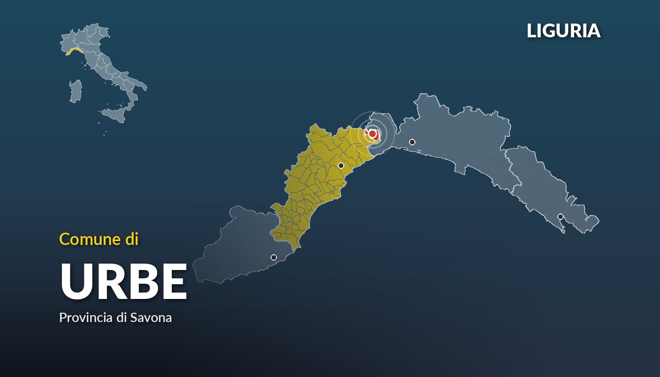 Cartina del Liguria con la posizione del comune di Urbe, in provincia di Savona