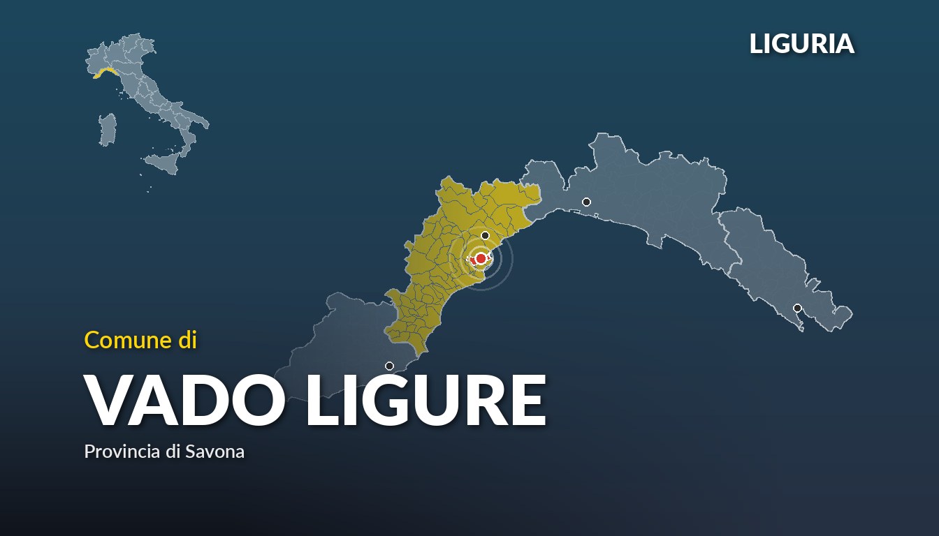 Cartina del Liguria con la posizione del comune di Vado Ligure, in provincia di Savona