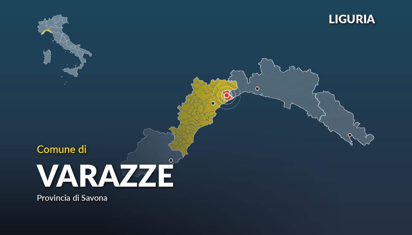 Cartina del Liguria con la posizione del comune di Varazze, in provincia di Savona