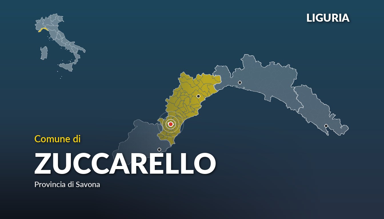 Cartina del Liguria con la posizione del comune di Zuccarello, in provincia di Savona
