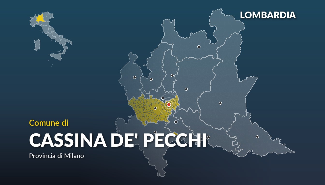 Cartina del Lombardia con la posizione del comune di Cassina de' Pecchi, in provincia di Milano